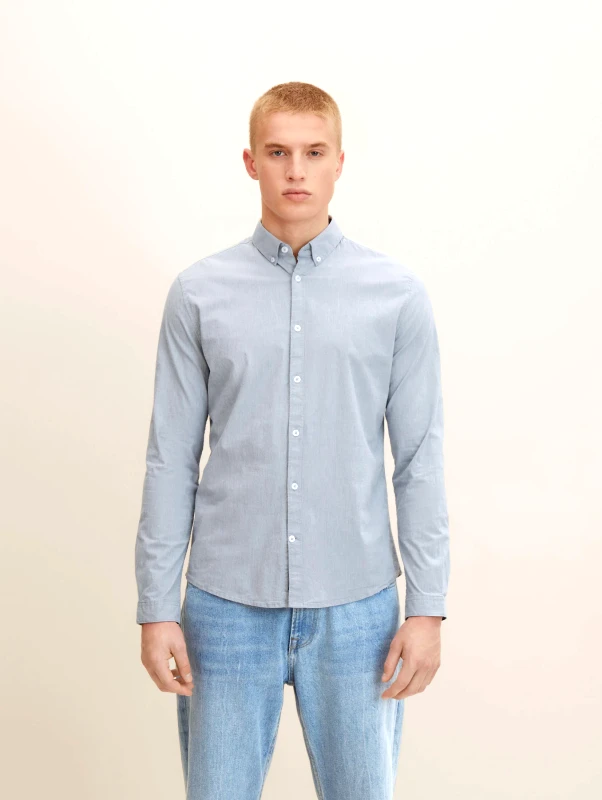 Tom Tailor Tom Tailor Ανδρικό Πουκάμισο Basic Slim-Fit Shirt 1032343-30217 Γκρι