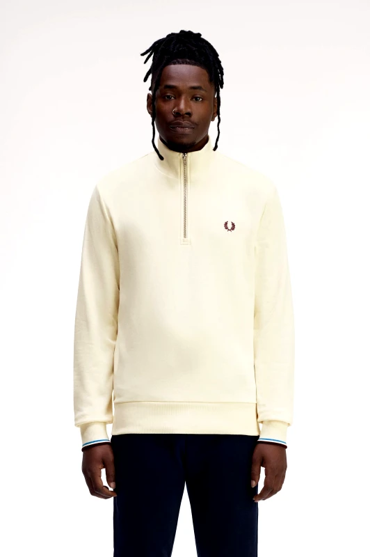 Fred Perry Fred Perry Ανδρικό Φούτερ Με Φερμουάρ Half Zip Sweatshirt M3574-Z46 Εκρού