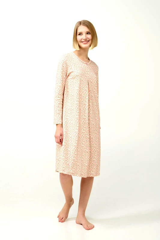 Vamp Vamp Βαμβακερό Φλοράλ Νυχτικό με Πιέτα