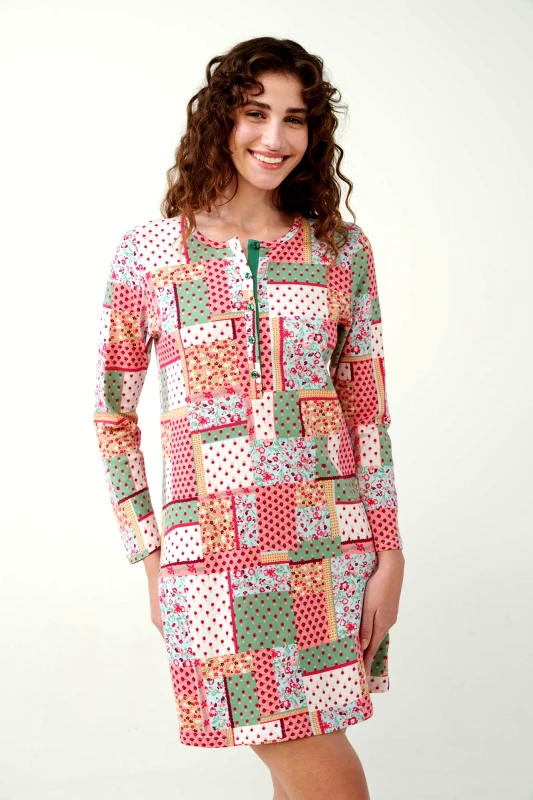 Vamp Vamp Νυχτικό Interlock με Vintage Patchwork Μοτίβο