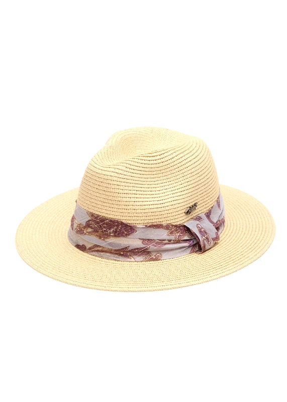 Interhat Beige Panama w/ purple bandanna Μπεζ