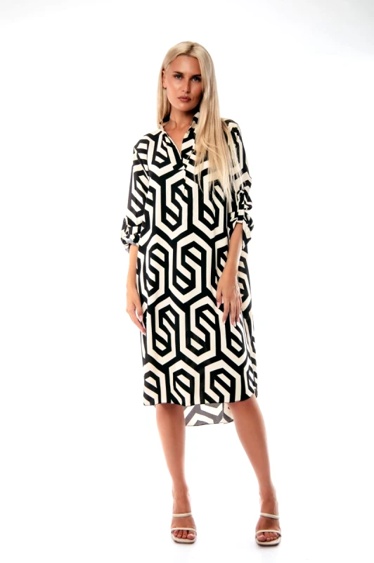 Dress Up ΦΟΡΕΜΑ ΑΣΠΡΟΜΑΥΡΟ ΜΕ ΓΥΡΙΣΤΟ ΜΑΝΙΚΙ Μαύρο