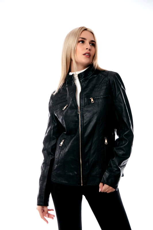 Dress Up ΜΠΟΥΦΑΝ ΔΕΡΜΑΤΙΝΗ BIKER PLUS SIZE ΑΣΗΜΕΝΙΑ ΦΕΡΜΟΥΑΡ Μαύρο