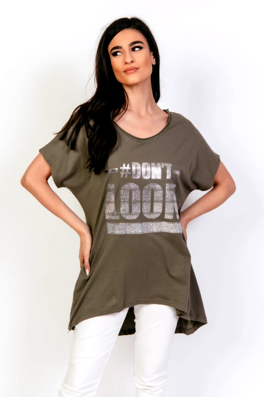 Just Top ΜΠΛΟΥΖΑ ΑΣΣΥΜΕΤΡΗ ΜΕ ΦΕΡΜΟΥΑΡ ΣΤΟ ΠΛΑΙ DON'T LOOK Ασπρο