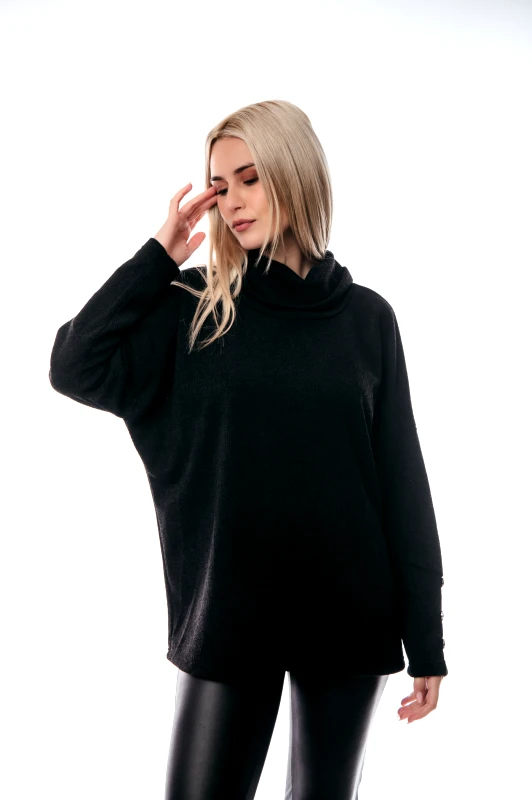 Boutique ΜΠΛΟΥΖΑ ΠΛΕΚΤΗ ΜΕ ΚΟΥΜΠΙΑ ΣΤΟ ΜΑΝΙΚΙ Μαύρο