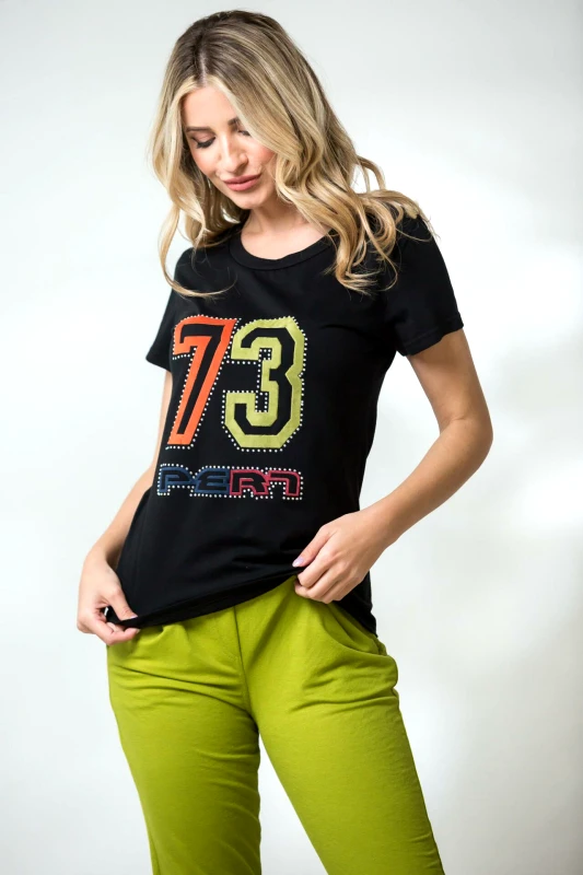 Boutique ΜΠΛΟΥΖΑ ΚΟΝΤΟΜΑΝΙΚΗ ΜΕ ΣΤΑΜΠΑ Mαύρο