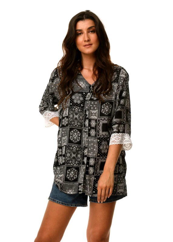 Interhat Black & white laced shirt Εμπριμέ μαύρο