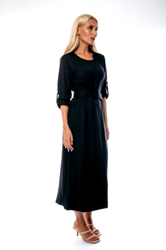 Dress Up ΦΟΡΕΜΑ ΜΑΚΡΥ ΜΕ ΓΥΡΙΣΤΟ ΜΑΝΙΚΙ ΚΑΙ ΖΩΝΗ ΜΠΛΕ Μπλε