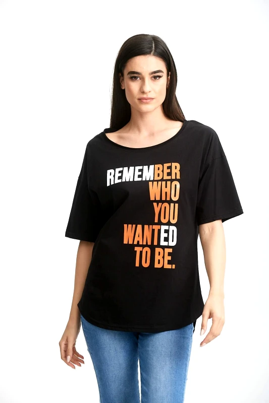 Just Top ΜΠΛΟΥΖΑ ΚΟΝΤΟ ΜΑΝΙΚΙ ΣΤΑΜΠΑ Μαύρο