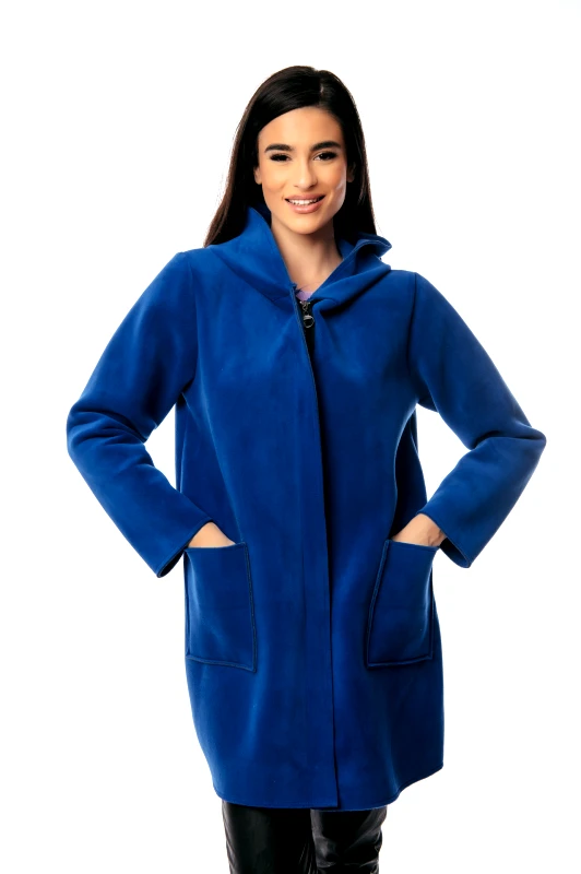 Dress Up ΖΑΚΕΤΑ ΜΑΚΡΙΑ ΜΕ ΦΕΡΜΟΥΑΡ ΚΑΙ ΚΟΥΚΟΥΛΑ Μπλε ρουά