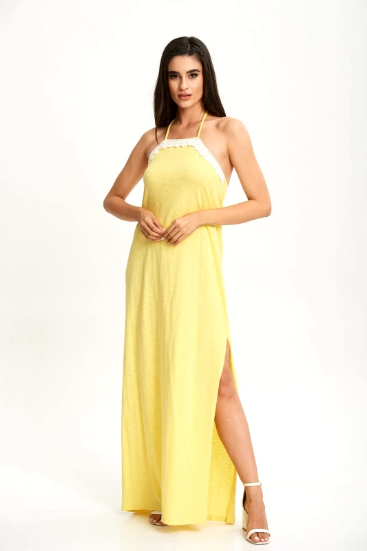 Lipsy ΦΟΡΕΜΑ ΜΑΚΡΥ ΜΕ ΔΑΝΤΕΛΑ Κίτρινο