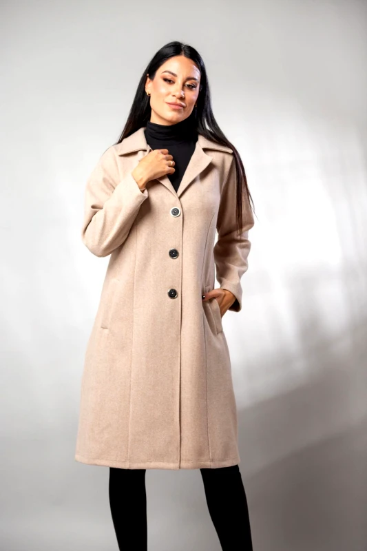 Boutique ΠΑΛΤΟ ΜΑΚΡΥ ΜΕ ΤΣΕΠΕΣ ΚΑΙ ΚΟΥΜΠΙΑ Εκρού