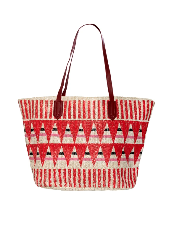 Interhat Straw bag with red print Κοκκινο