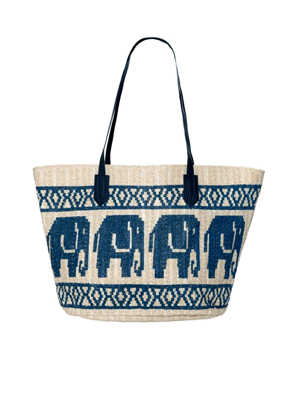 Interhat Straw bag with blue print Μπλε
