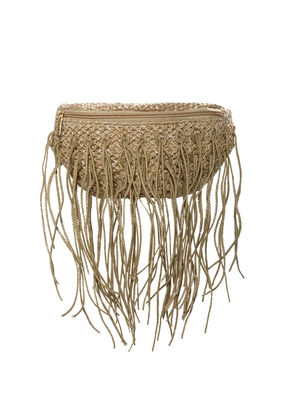 Interhat Straw belt bag with fringes in beige Μπεζ