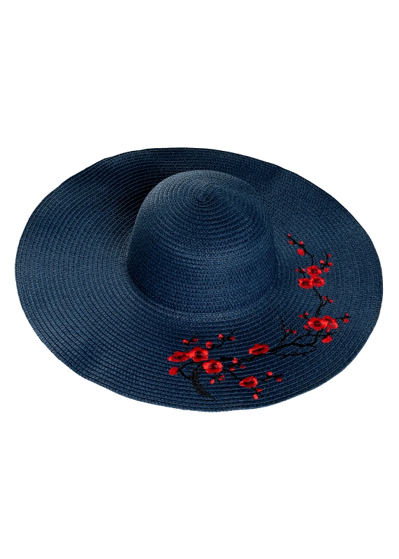 Interhat Blue hat with flowers embroidery Μπλέ