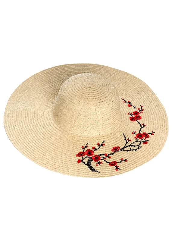 Interhat Ecru hat with flowers embroidery Μπεζ