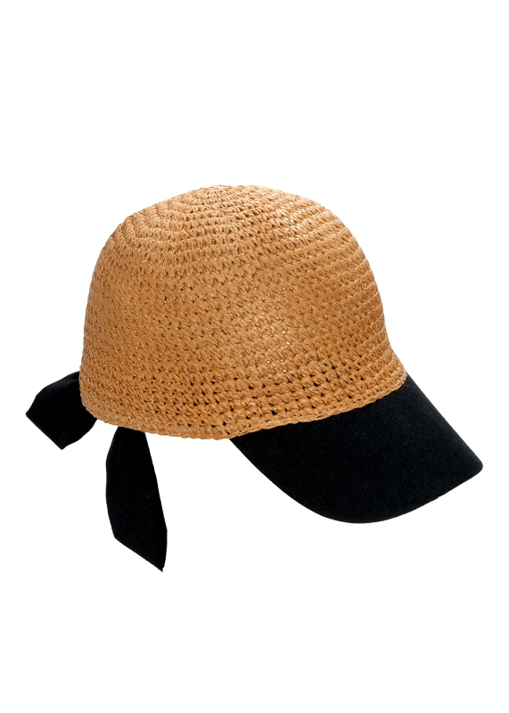 Interhat Brown jockey straw hat with black brim Καφέ