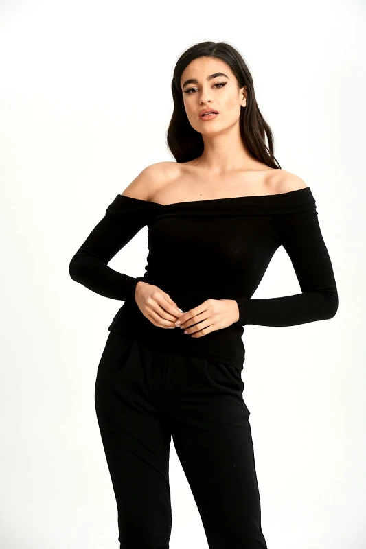 Just Top ΜΠΛΟΥΖΑ ΜΕ ΕΞΩ ΩΜΟΥΣ Mαύρο