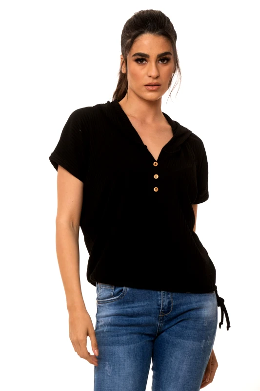 Boutique ΜΠΛΟΥΖΑ ΜΕ ΚΟΥΚΟΥΛΑ ΚΑΙ ΚΟΥΜΠΙΑ ΜΑΥΡΗ Μαύρο