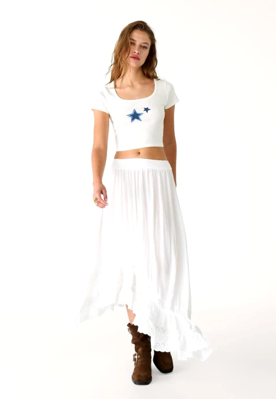 Stradivarius Stradivarius Crop Τοπ Με Τύπωμα Λευκό Xs