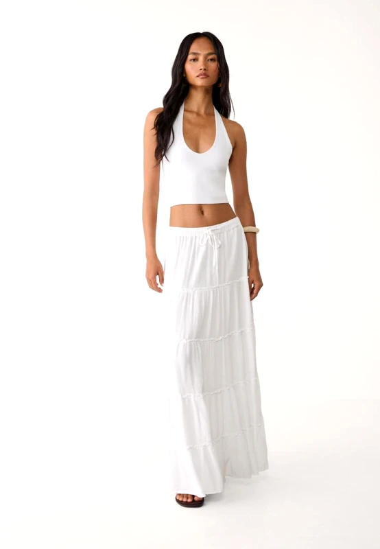 Stradivarius Stradivarius Χυτή Μίντι Φούστα Με Διακριτά Τμήματα Λευκό Xl