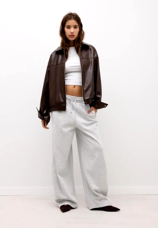 Stradivarius Stradivarius Oversize Τζάκετ Με Όψη Δέρματος Καφέ Xl
