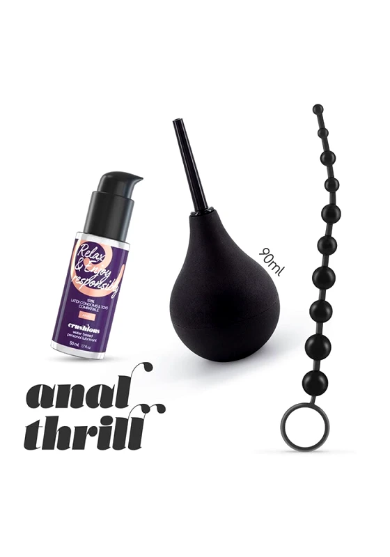 Sweetvibes Πρωκτικό Ντους Crushious 90ML με λιπαντικό προσωπικής Χρήσης 50ML και Αλυσίδα 10 Χαντρών - Μαύρο
