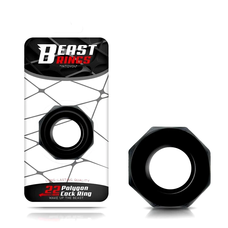 Sweetvibes Δαχτυλίδι πέους BEAST RINGS Cock Ring Super Flexible Polygonal 2.2 cm Black - Μαύρο