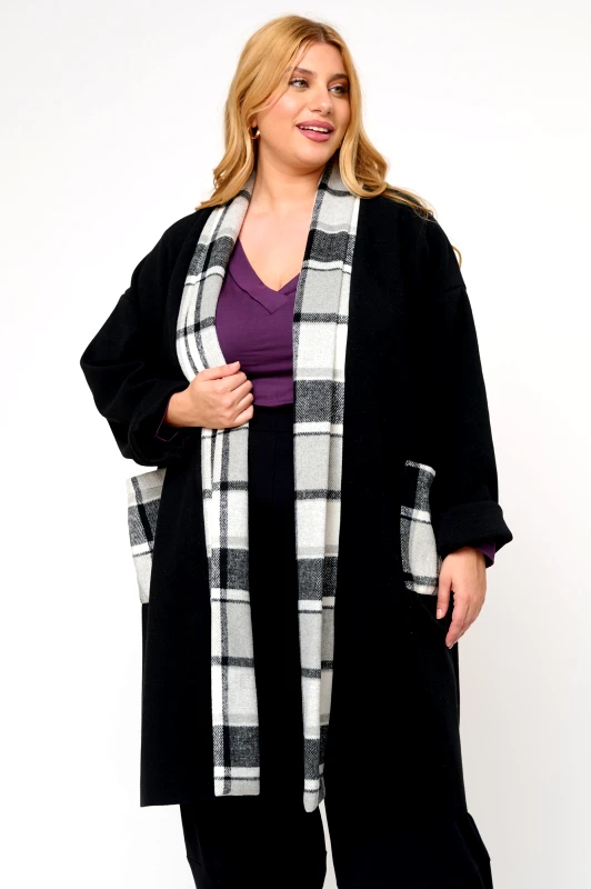 JUCITA Παλτοζακέτα με Καρό Λεπτομέρειες Isla Γκρι