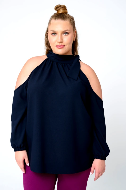 JUCITA Πουκαμίσα Έξω Ώμοι και Δέσιμο Mary Μπλε-Μαύρο