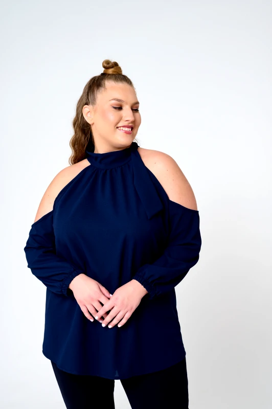 JUCITA Πουκαμίσα Έξω Ώμοι και Δέσιμο Mary Μπλε