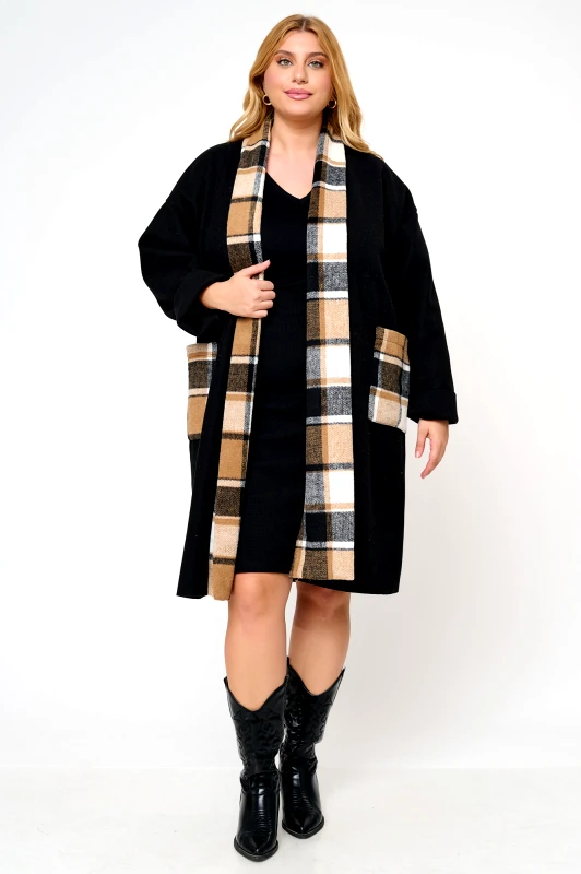 JUCITA Παλτοζακέτα με Καρό Λεπτομέρειες Isla Καμηλό