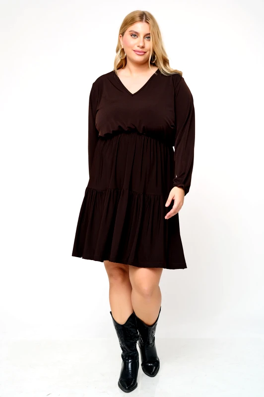 JUCITA Φόρεμα Ζέρσεϊ με Βολάν Claire Καφέ