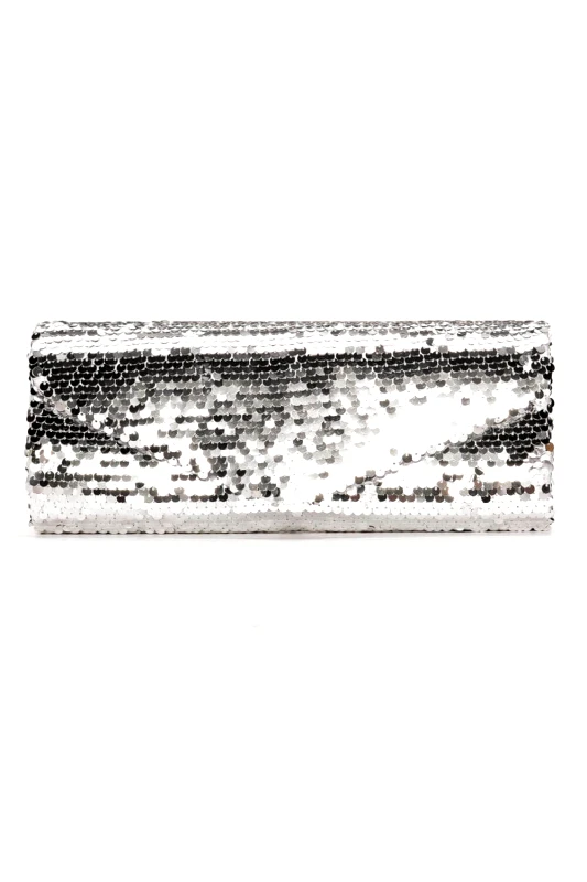 JUCITA Τσάντα Φάκελος με Παγιέτες Dana Ασημί