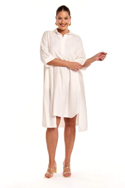 JUCITA Φόρεμα Κρεπ με Γιακά Clara Off White