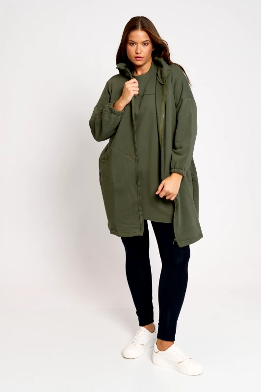 JUCITA Ζακέτα Φούτερ με Κέντημα Shaggy Χακί