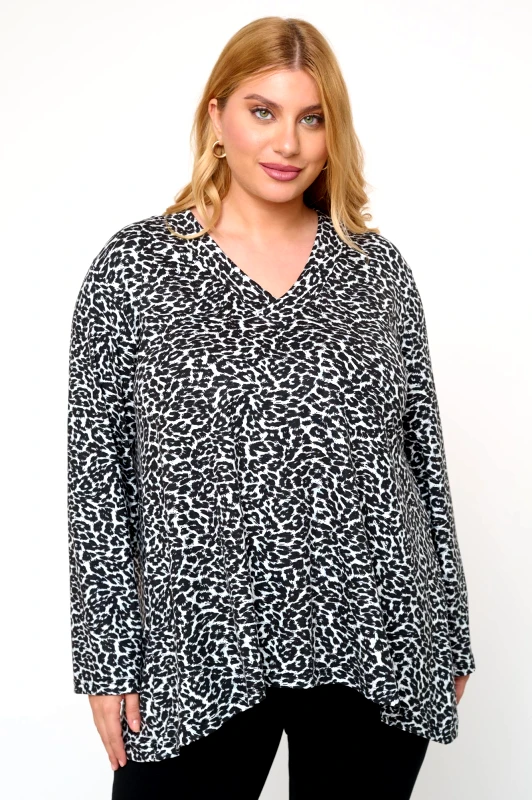 JUCITA Μπλούζα Μακριά Ελαστική με V Katerina Leopard