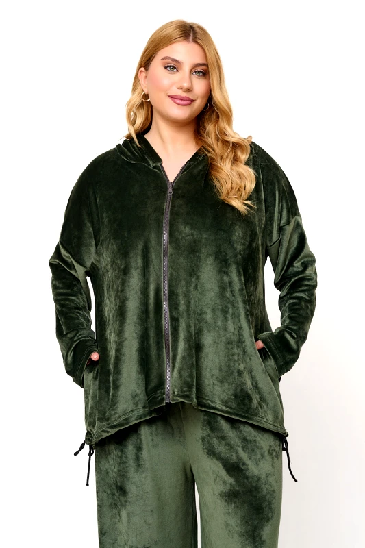 JUCITA Ζακέτα Φόρμας Με Κουκούλα Βελουτέ Λαδί Martina