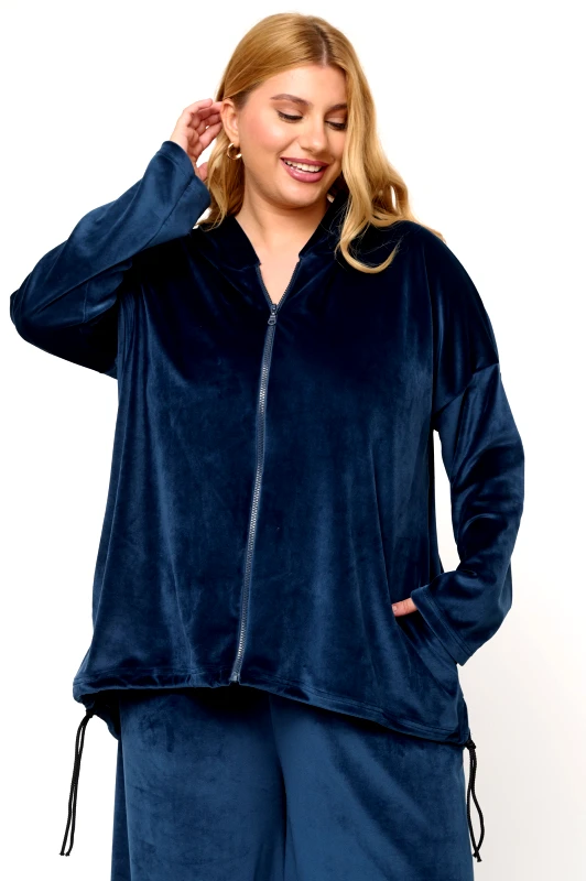 JUCITA Ζακέτα Φόρμας Με Κουκούλα Βελουτέ Μπλε Martina