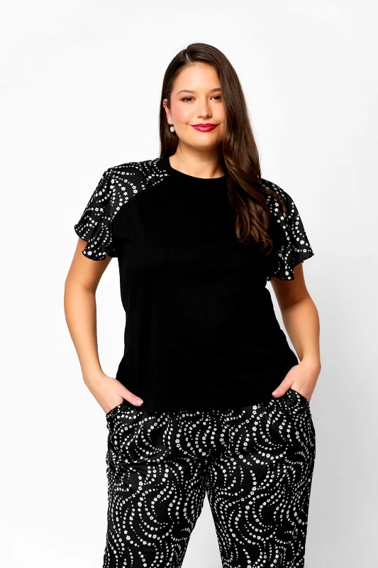 JUCITA Μπλούζα Ελαστική με Σατέν Μανίκια Eudora