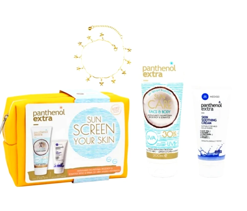 Medisei Medisei Panthenol Extra Set Sun Care Αντηλιακό Γαλάκτωμα Προσώπου-Σώματος SPF30 200ml & Κρέμα Για Ηλιακά Εγκαύματα 100ml & Δώρο Αλυσίδα Ποδιού 1τμχ