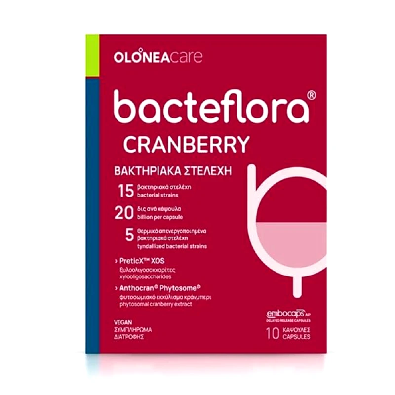 OLONEA OLONEA Bacteflora Cranberry Συμπλήρωμα Διατροφής για το Ουροποιητικό Σύστημα 10 Κάψουλες