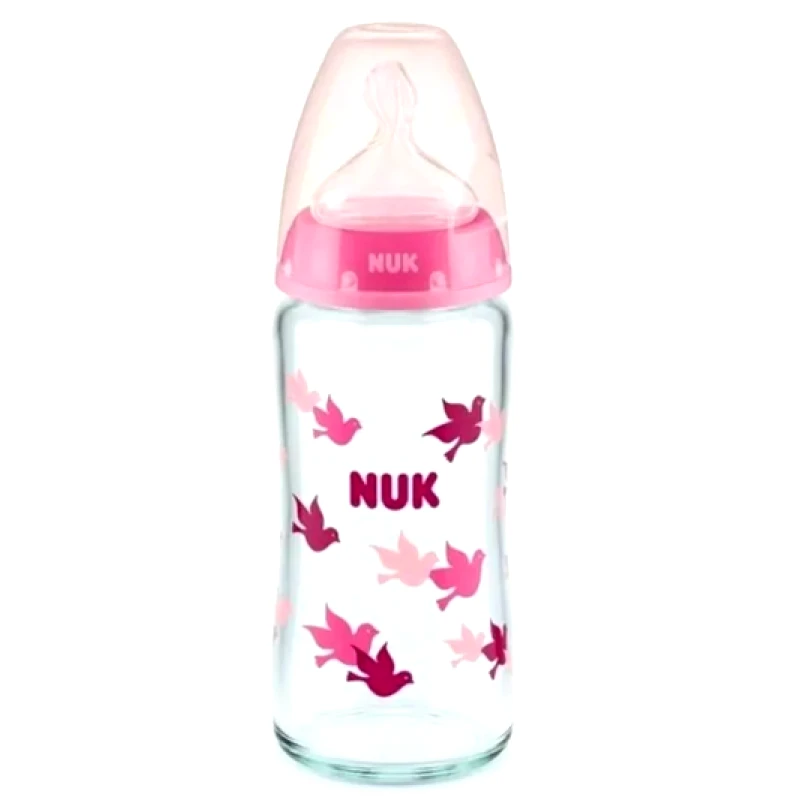 Nuk Nuk First Choice Plus Μπιμπερό Γυάλινο Σιλικόνης Temperature Control Ροζ, 240ml