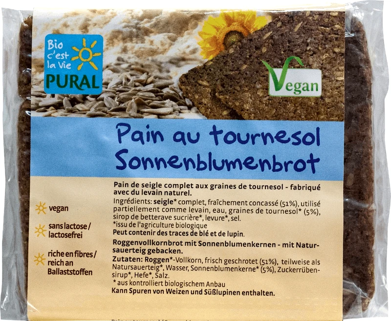 Pural Pural Bio Ψωμί Σίκαλης με Ηλιόσπορο σε Φέτες, 375g