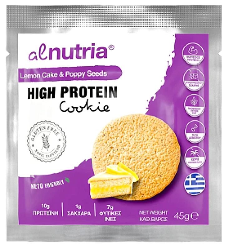 Alnutria Alnutria Gluten Free Lemon Cake & Poppy Seeds High Protein Cookie 45g