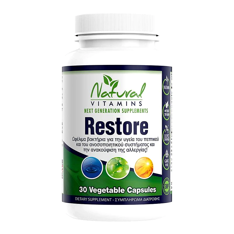 Natural Vitamins Natural Vitamins Restore - Ισχυρό Σύμπλεγμα Προβιοτικών 30 Φυτικές Κάψουλες