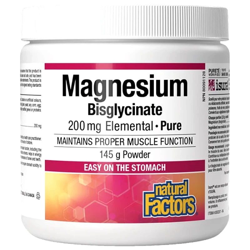 Natural Factors Natural Factors Magnesium Bisglycinate Pure 200mg Powder, 145g