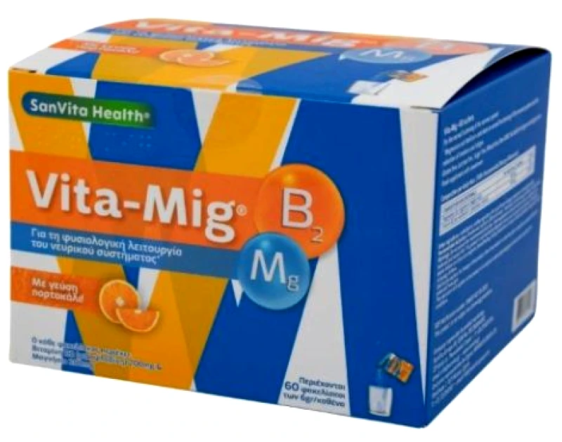 SanVita Health SanVita Health Vita-Mig για τη Φυσιολογική Λειτουργία του Νευρικού Συστήματος, 60 Φακελάκια