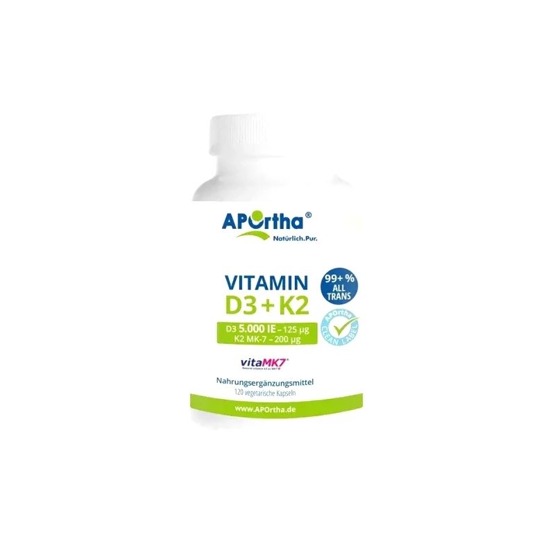 Aportha Vitamin D3 5000IU + K2 MK-7 Cyclo 200mcg -120caps